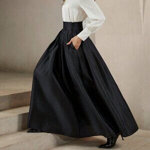 Black Elegant Women's High-Waisted Puff Skirt